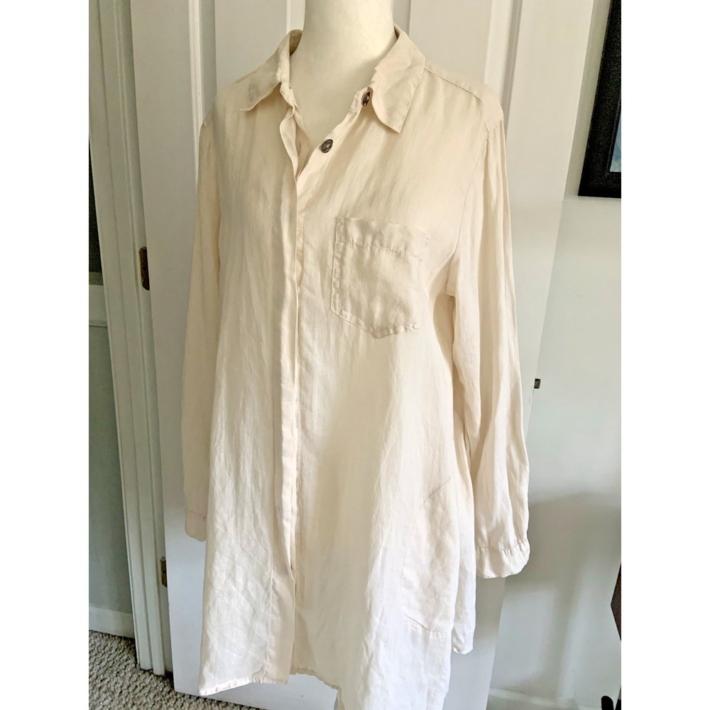 KLEEN Sheer Lightweight natural RAMIE button down Long Sleeve Tunic Shirt Sz M